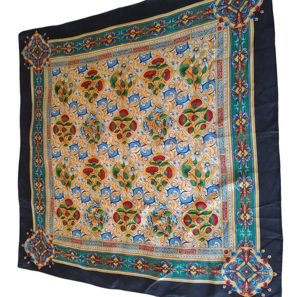 Museum of Fine Arts Boston Silk Scarf – 100% Silk Square, Multicolor Floral Prin - Picture 1 of 9